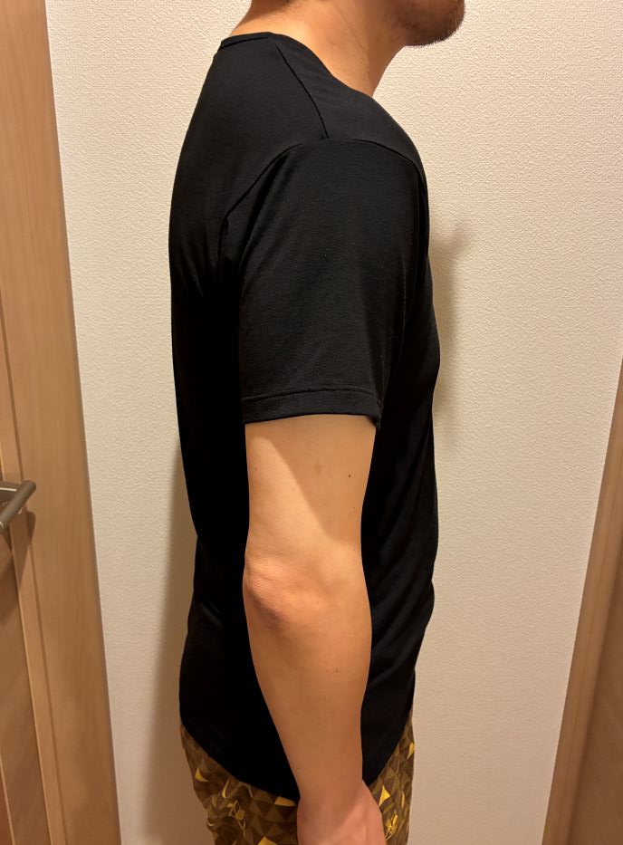 Wearing red recovery wear – side view